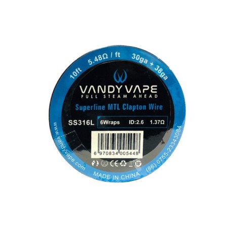 Vandy Vape SS316L Superfine MTL Clapton Wire 30ga+38ga - 10ft -